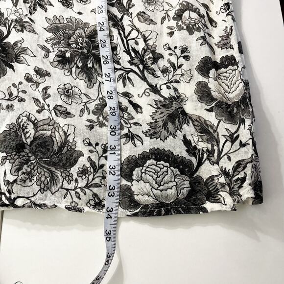 FLAX Black White Floral Linen Lightweight Jacket Sz L Drip Waterfall Front /Tie - Picture 10 of 11